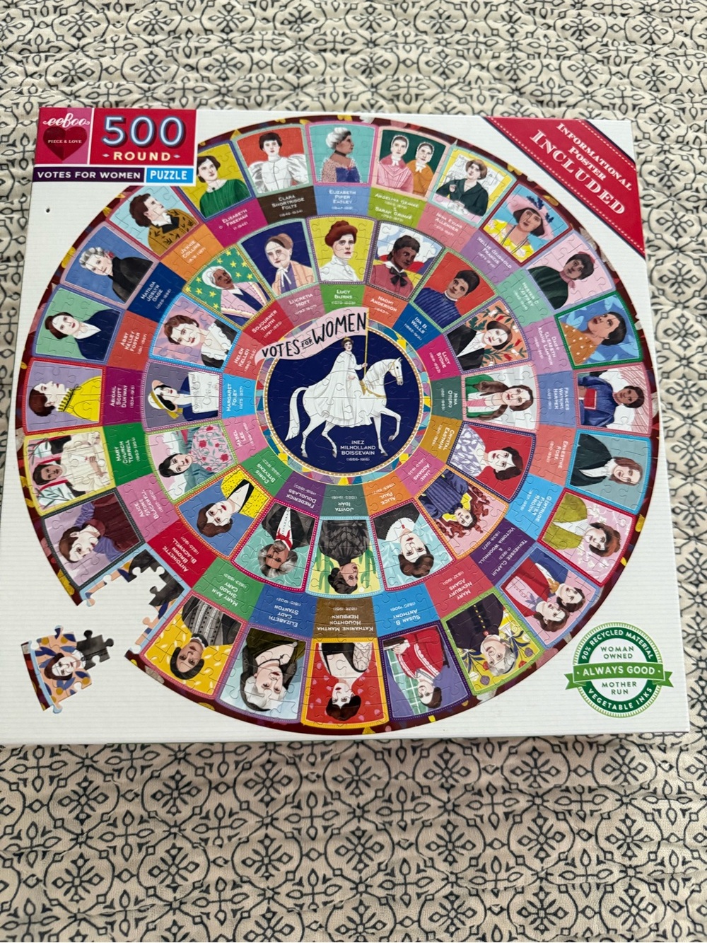 eeboo Votes for Women 500-Piece Round Puzzle - Multicolor